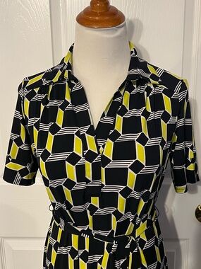 NWOT Enfocus Studio Black and Yellow Geometric Midi Dress